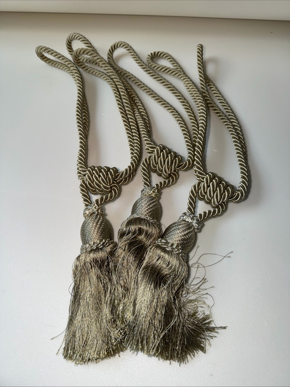 Set of 3 Decorative Curtain Tieback Tassels in Olive Green